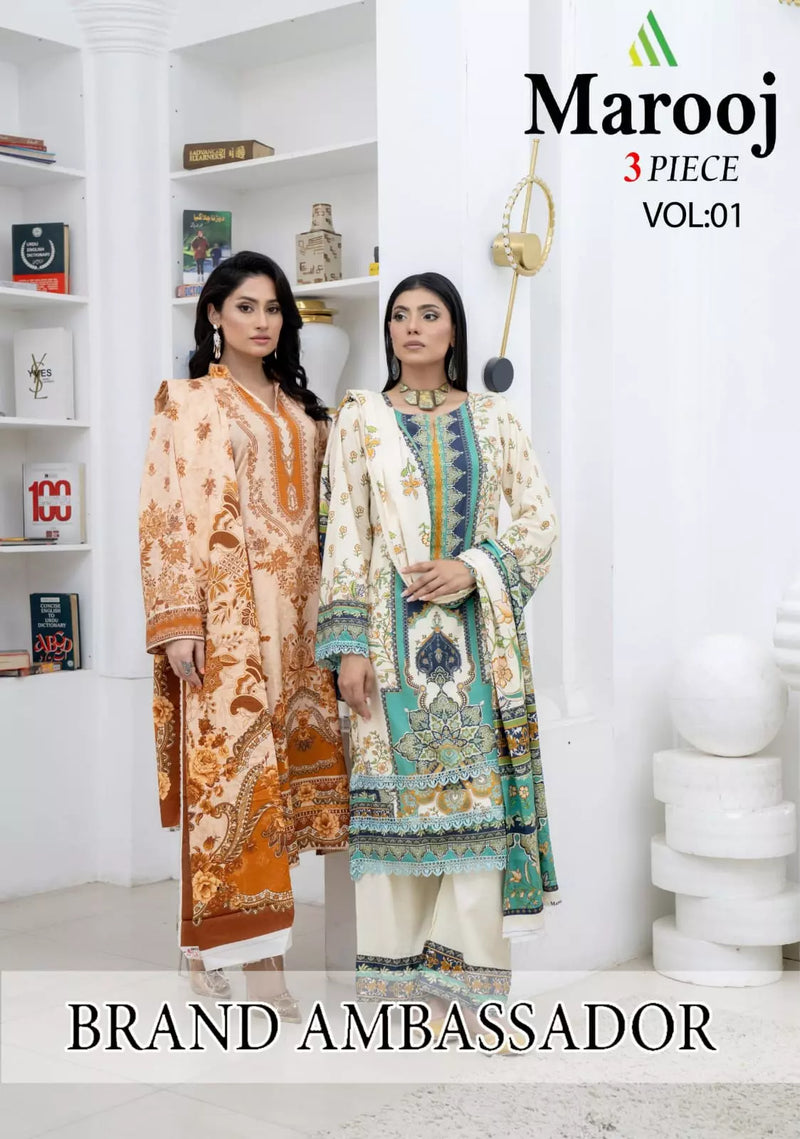 3-Piece Marooj Ethnic BanaDora Linen Printed Vol-01 2025