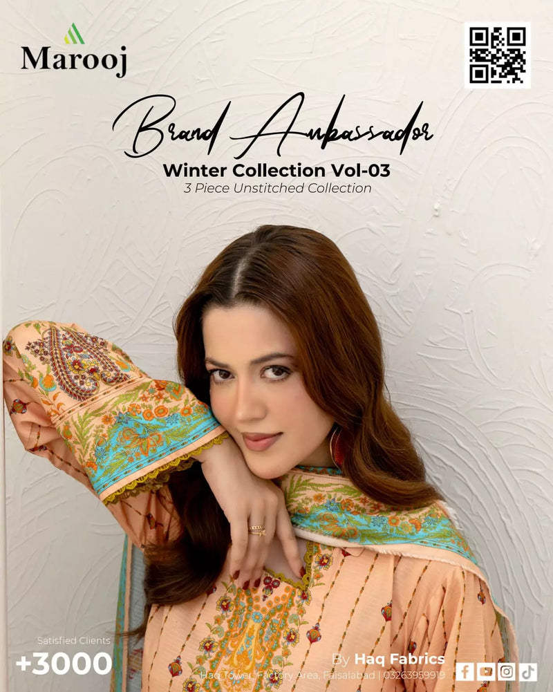 3-Piece Marooj Ethnic BanaDora Linen Printed Vol-03 2025